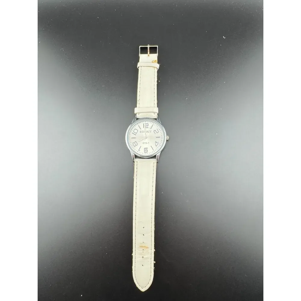 Esprit 015-1 Silver Watch, Bold Numerals, Leather Band